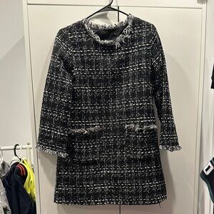 Chic Black and White Tweed Coat